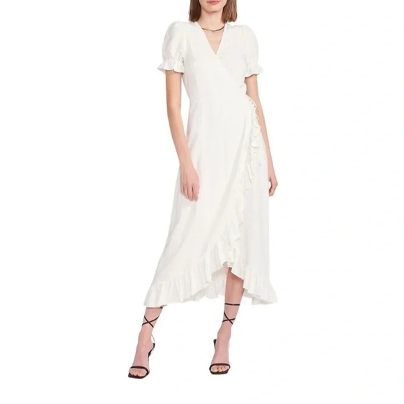 En Saison Dresses & Skirts - En Saison Nala Ruffled Wrap Midi Dress | White  | Size M Costal Cowgirl Beach